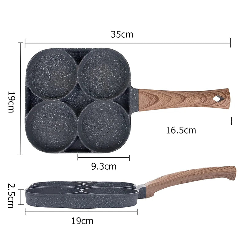 Egg Frying Pan Non-Stick 4-Hole Design for Eggs Burgers Pancakes