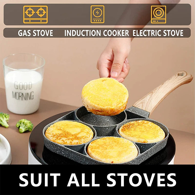 Egg Frying Pan Non-Stick 4-Hole Design for Eggs Burgers Pancakes